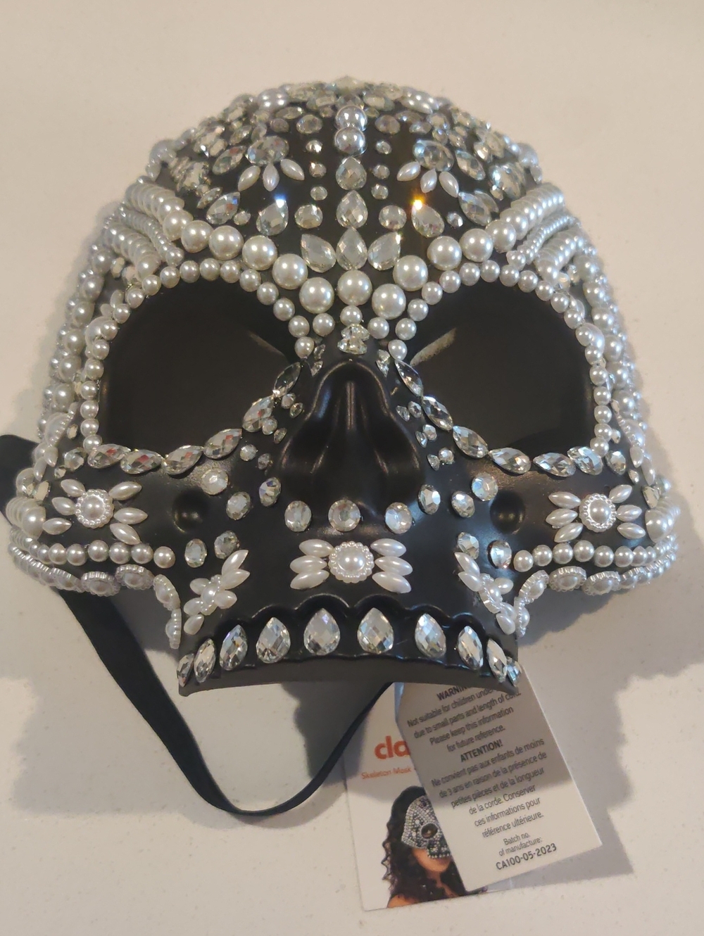 Claire's Black Jeweled Pearl Skull Mask...New